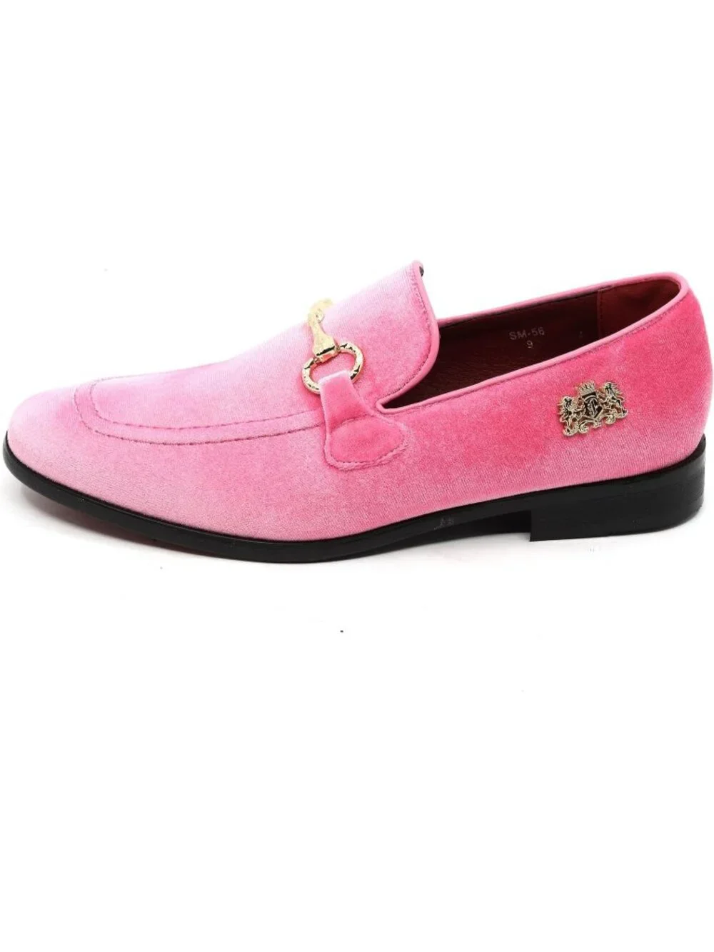 Metrocharm Men's Pink Rubber Velvet Loafers Gold Buckle Slip On Classic Shoes
